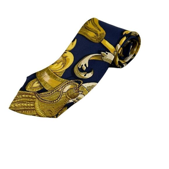 Hermès Silk Mors et Filets Print Scarf with Blanc Matt Overlay Twill Men’s Tie - Picture 3 of 6